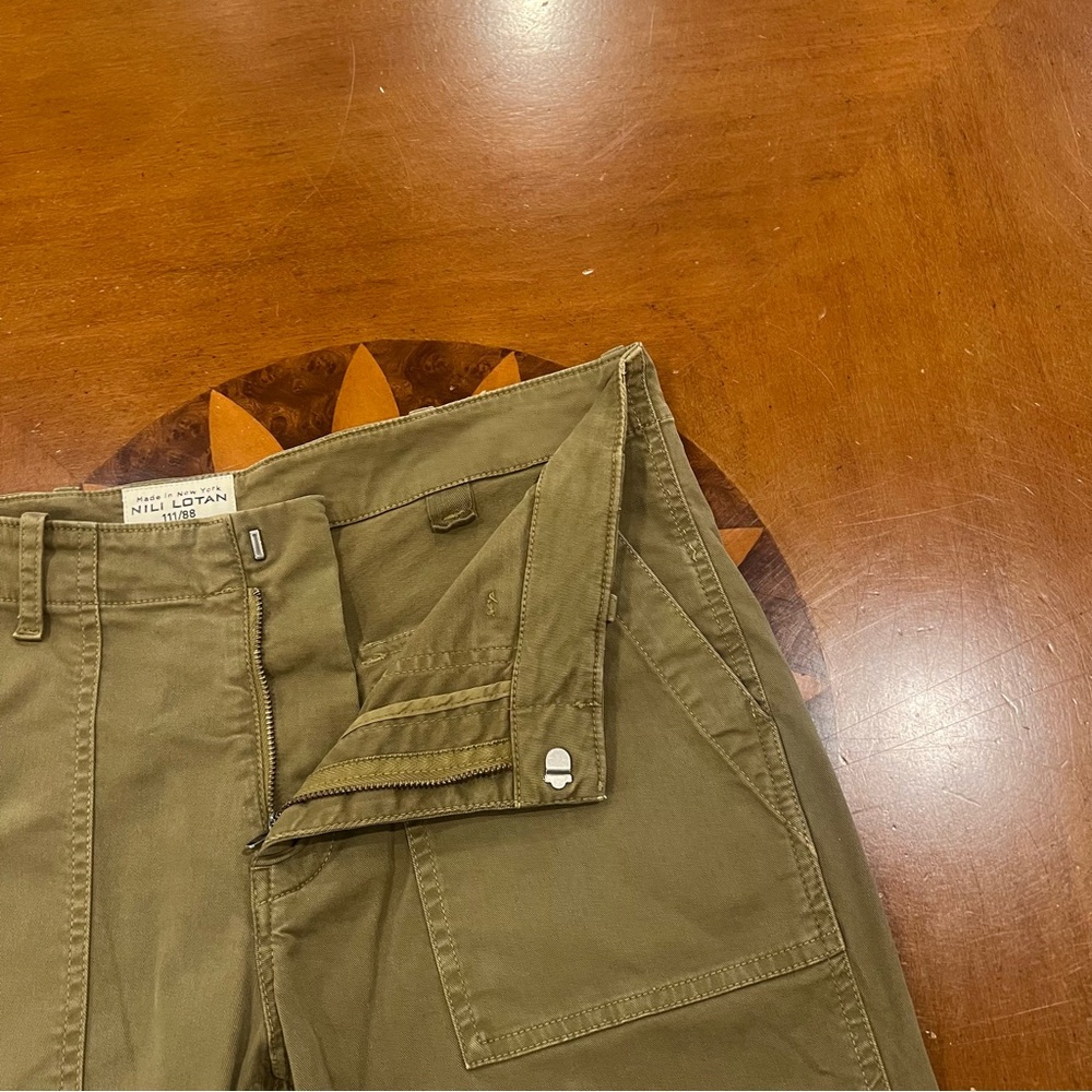 Nili Lotan Jenna Pant Low-Rise Twill Military Raw Hem Green Size 4 Patch Pockets - Picture 8 of 16